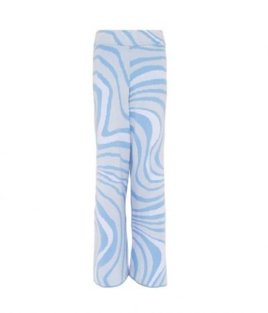 Pantalón de punto azul con estampado de ondas