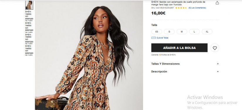 SHEIN Vestido con estampado de cuello profundo de manga farol bajo con fruncido