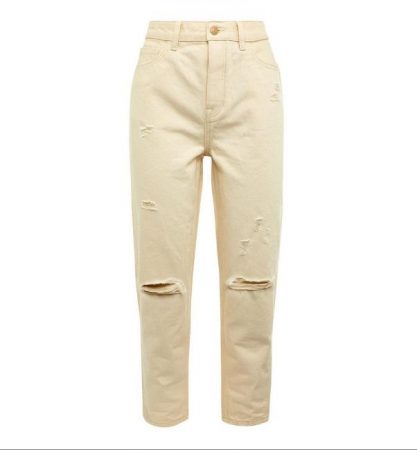 Vaquero rasgado color crudo de talle alto Primark