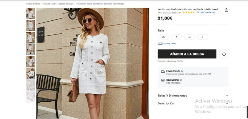 Vestido con diseño de botón con parche de bolsillo tweed