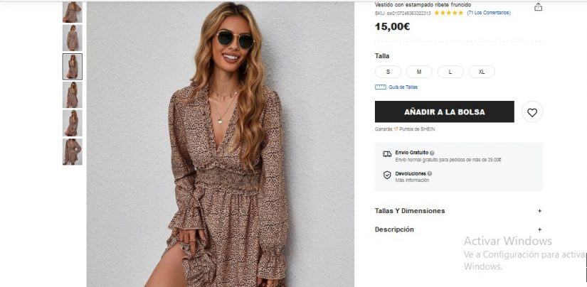 Vestido con estampado ribete fruncido- Shein