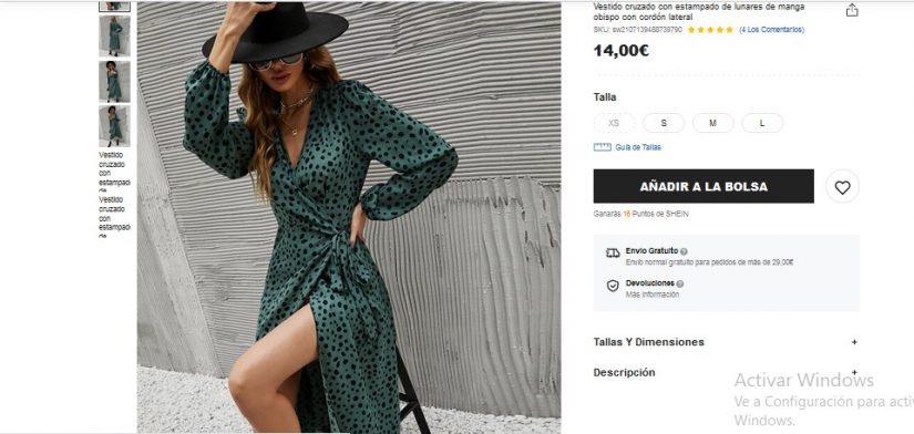 Vestido cruzado con estampado de lunares de manga obispo con cordón lateral