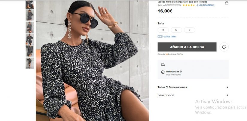 Vestido floral de manga farol bajo con fruncido-Shein