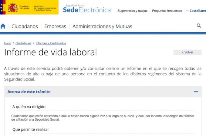 solicitar informe de vida laboral