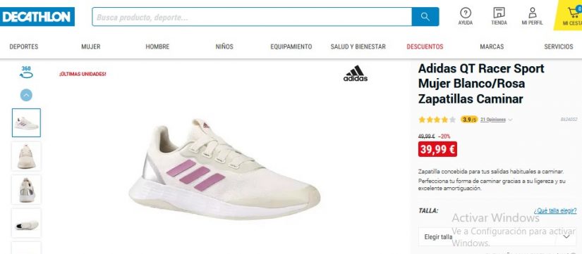 Decathlon: zapatillas Adidas y Reebok con descuentos de locura 86 Merca2.es Adidas QT Racer Sport Mujer Blanco/Rosa