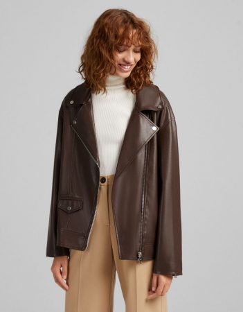 Cazadora biker efecto piel oversize