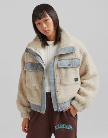 Cazadora efecto borrego contraste algodón