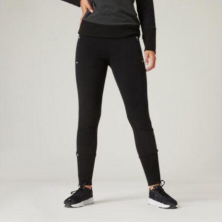 Pantalón Jogger Mujer Corte Slim Fitness Domyos Cremallera en Bajos Negro