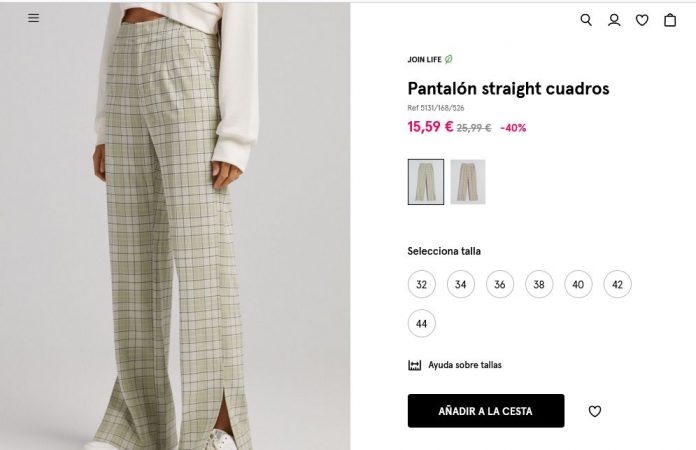 Pantalón straight cuadros- Bershka