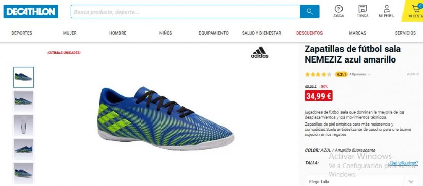 Decathlon: zapatillas Adidas y Reebok con descuentos de locura 88 Merca2.es Zapatillas de fútbol sala NEMEZIZ azul amarillo