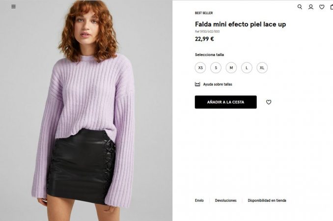Falda mini efecto piel lace up- Bershka