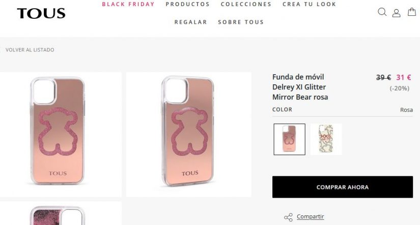 Funda de móvil Delrey XI Glitter Mirror Bear rosa