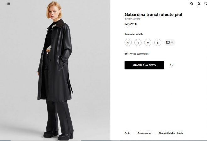 Gabardina trench efecto piel- Bershka