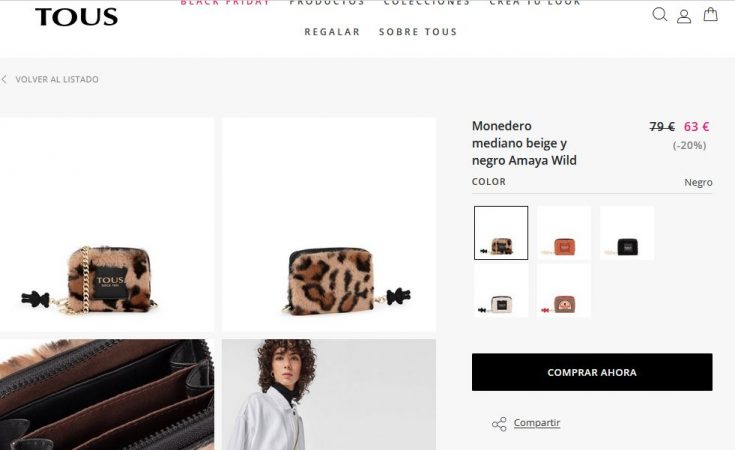 Monedero mediano beige y negro Amaya Wild