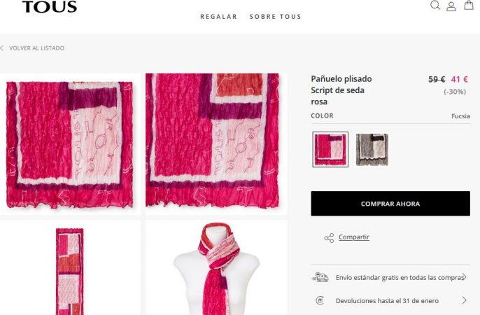 Pañuelo plisado Script de seda rosa