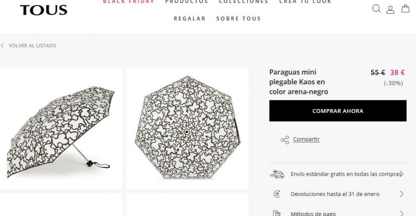 Paraguas mini plegable Kaos en color arena-negro