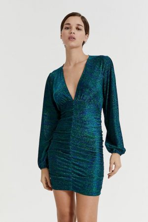 Vestido drapeado escote pico