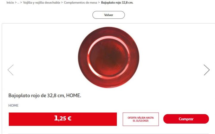 Bajoplato rojo de 32,8 cm, HOME- Alcampo