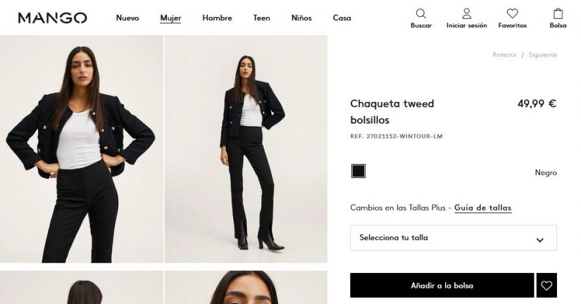 Chaqueta tweed bolsillos- Mango