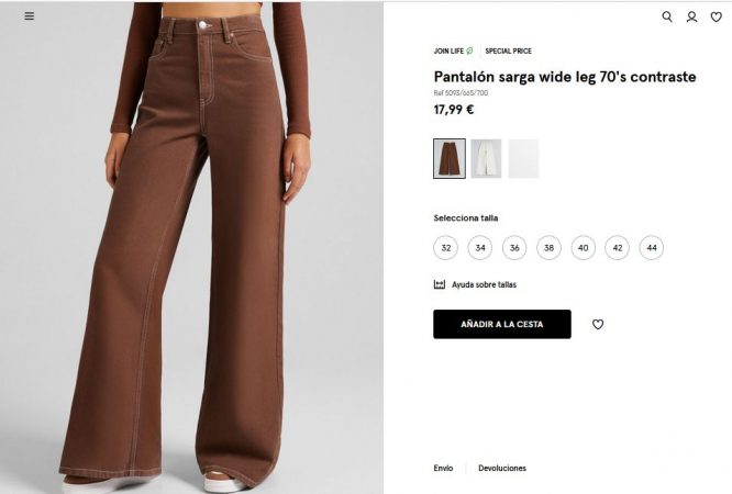 Pantalón sarga wide leg 70's contraste