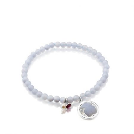 Pulsera de plata con calcedonia, rubí y perla Camille