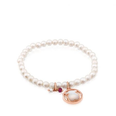 Pulsera de plata vermeil rosa con perlas, nácar y rubí Camille