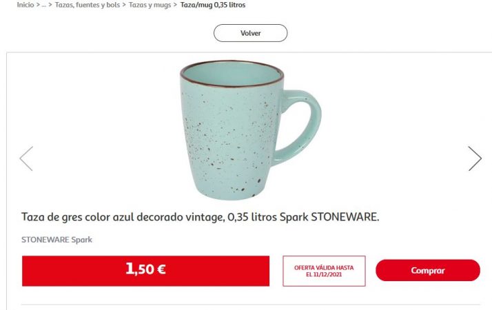 Taza de gres color azul decorado vintage- Alcampo