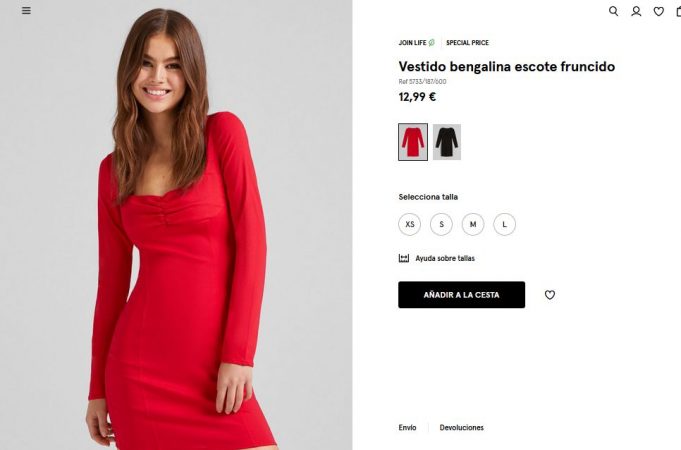 Vestido bengalina escote fruncido- Bershka