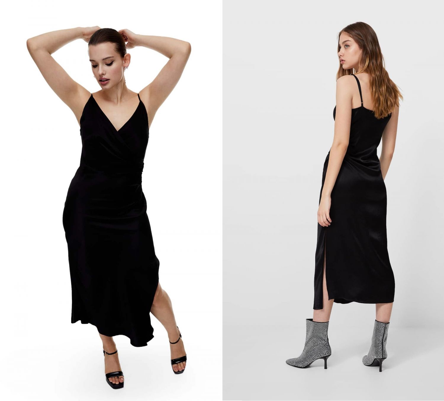 vestido midi drapeado Stradivarius