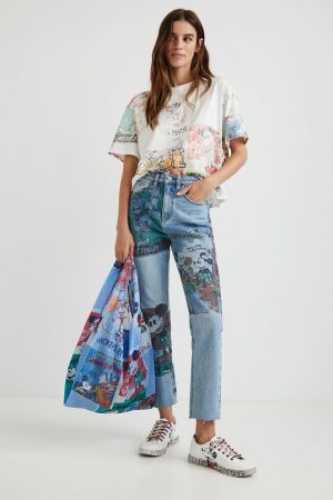 Pantalón vaquero straight cropped Mickey Mouse Desigual