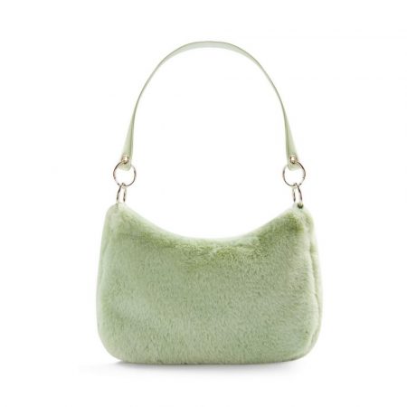 Bolso de hombro verde de pelo sintético con correa circular