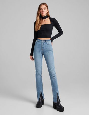 Jeans straight abertura delantera