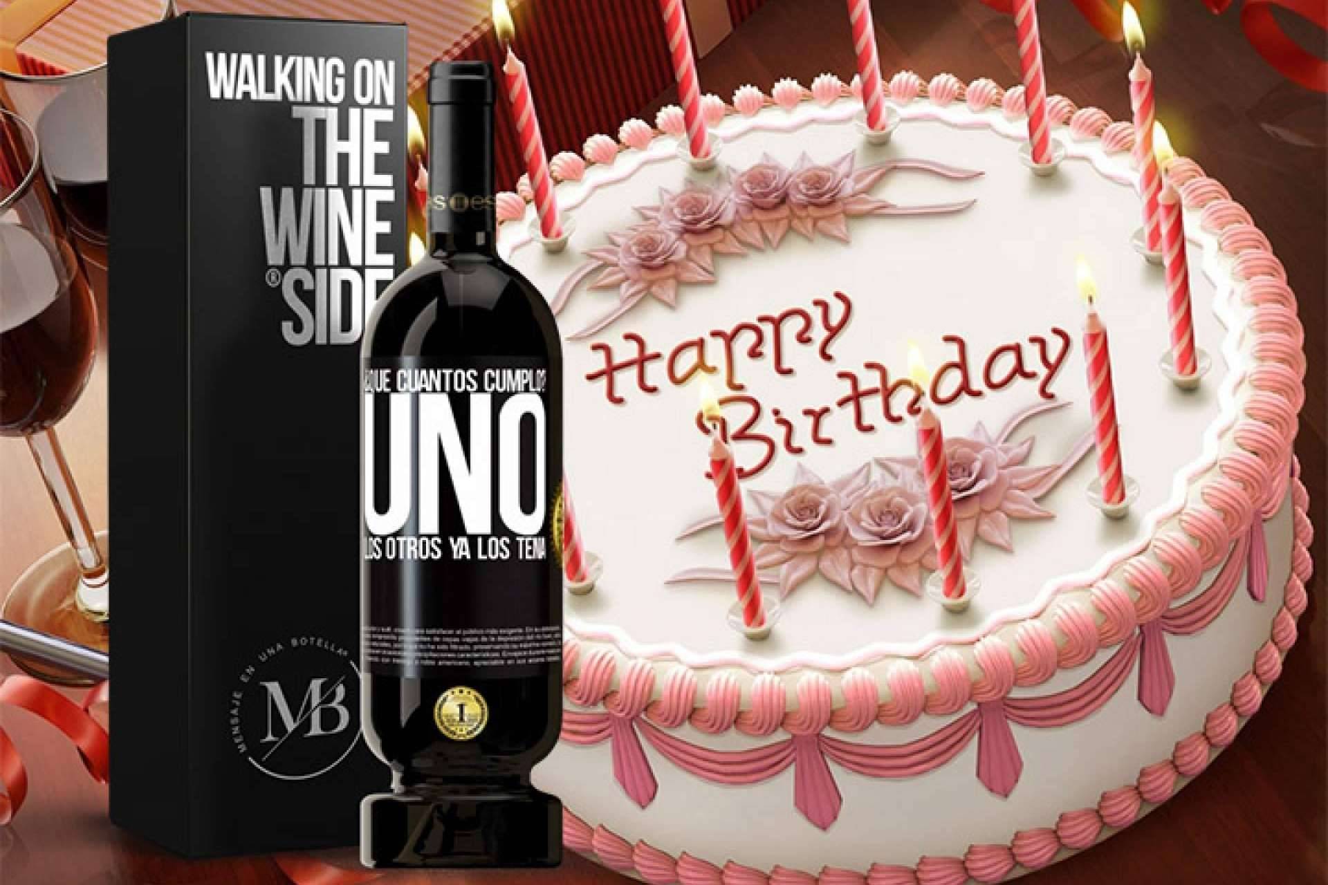 Hacer un brindis de cumpleaños con un original vino personalizado, con Mensaje en una Botella