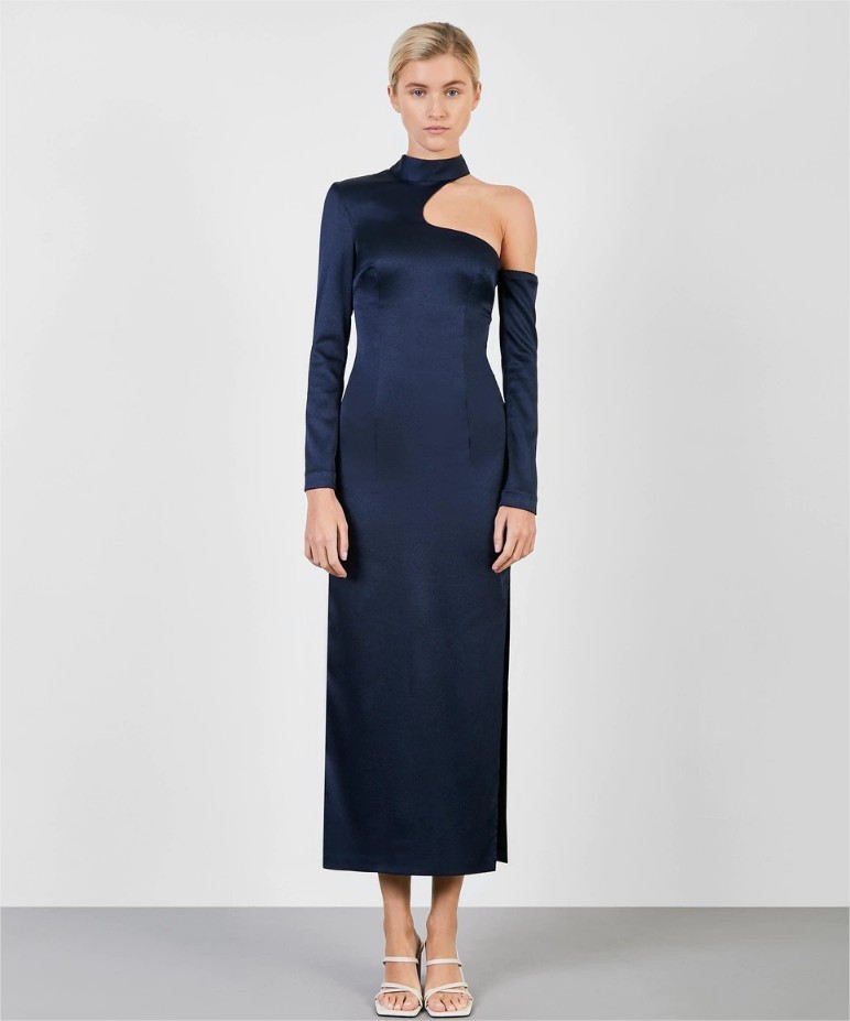 vestido midi asimetrico