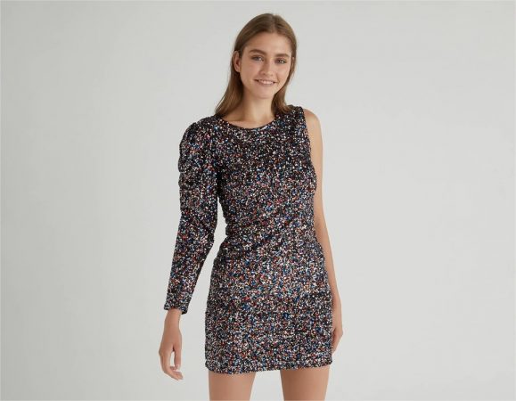 vestido asimetrico lentejuelas green coast