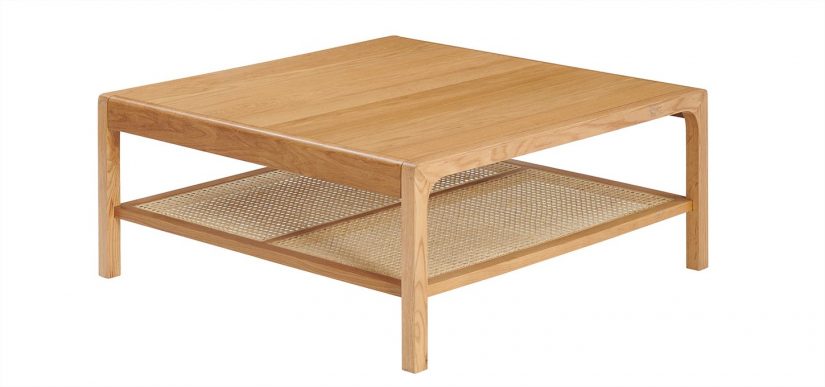 mesa centro roble y mimbre sand