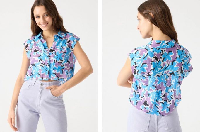 Camisa de mujer cropped estampada sin mangas