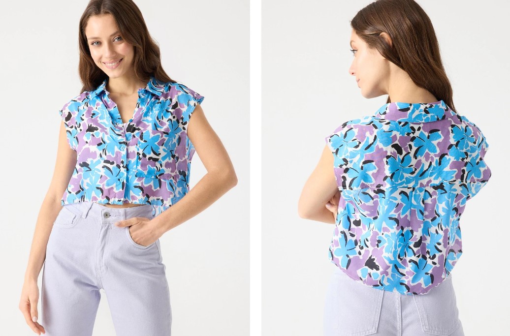 Camisa de mujer cropped estampada sin mangas