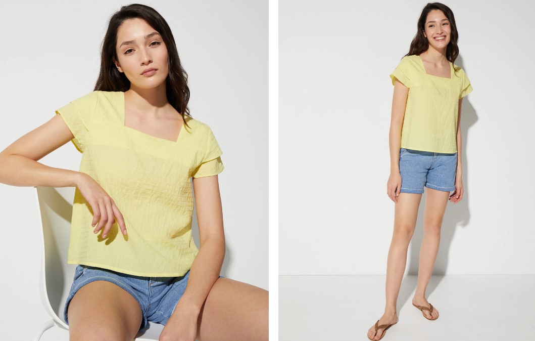 Top de manga corta y escote cuadrado