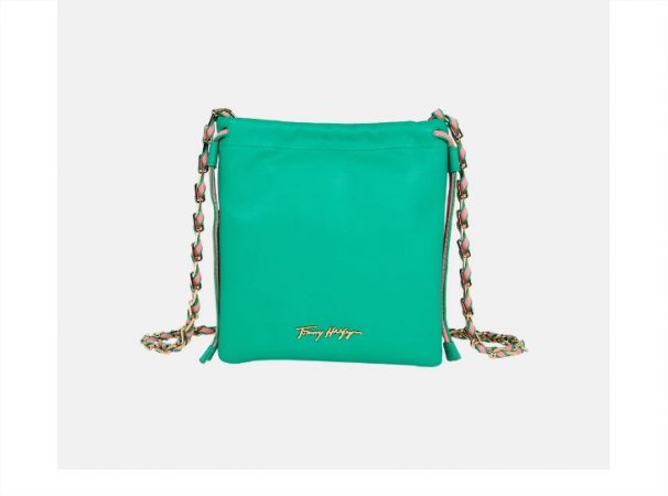 Bandolera de piel en tono verde con cordón el corte inglés