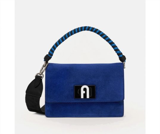 Bandolera pequeña 1927 de ante azul con solapa el corte inglés