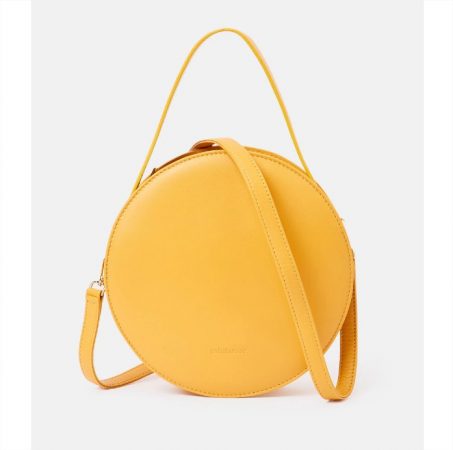 Bandolera redonda de piel en mostaza con cremallera