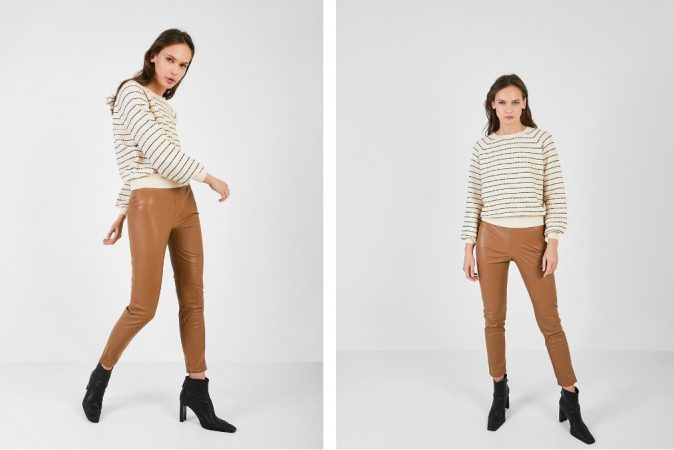 Pantalón efecto piel marrón