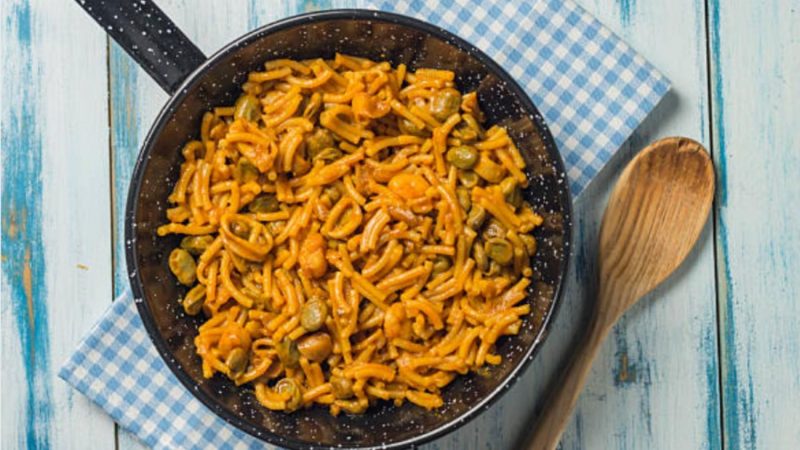 fideuá vegetal receta acabada