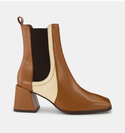 Botines de mujer en marron claro bicolor tipo chelsea con punta cuadrada y tacon bloque 1 Merca2.es
