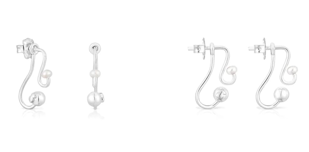 Pendientes dos piezas de plata y perlas cultivadas Tsuri