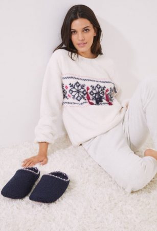 Pijama Largo Borreguito Polar Beige