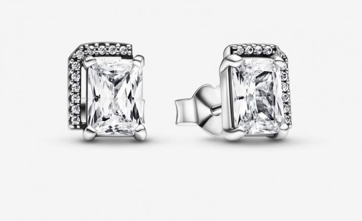 Pendientes Halo Rectangular Brillante