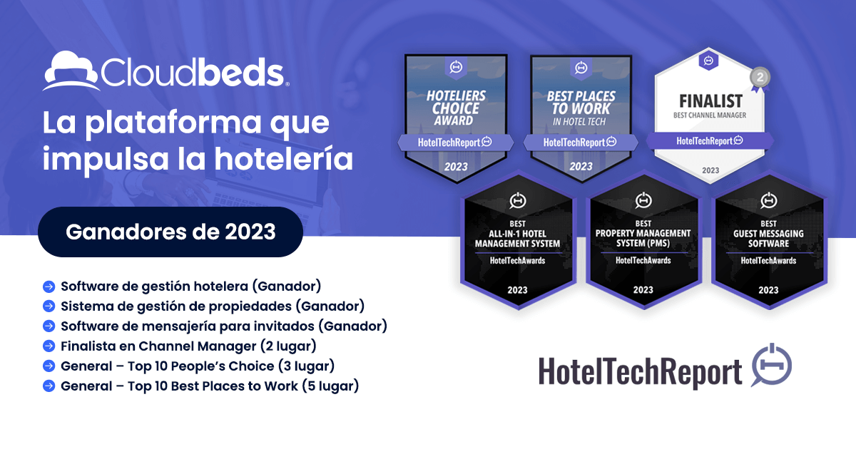 Cloudbeds recibe seis premios de HotelTechAwards 2023 y fortalece su posición como líder en la industria