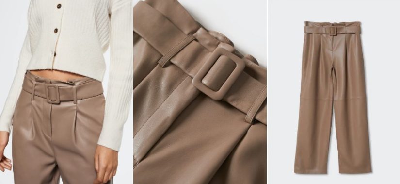 Pantalón recto efecto piel